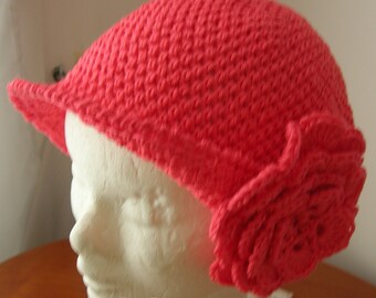 Bonnet au crochet corail "NORA" - création Misty Tuss Tricote