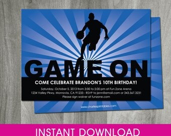 Basketball Invitation, Self Editable, 5x7, INSTANT DOWNLOAD, Birthday Invitation, Sports Party Printable, Diy, Digital Pdf File, Boy, Blue