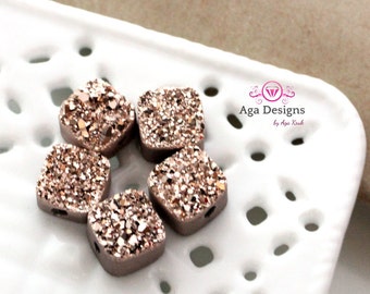 Square Druzy Stones with Hole Rose Gold color