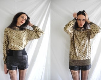 80's rocker gold and black metallic polka dot/spot jumper style long sleeve top