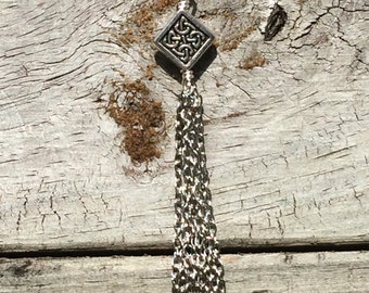 Long silver chain Tassel necklace, Silver tassel Necklace, Long Tassel necklace, Silver metal chain tassel necklace Tassel jewelry