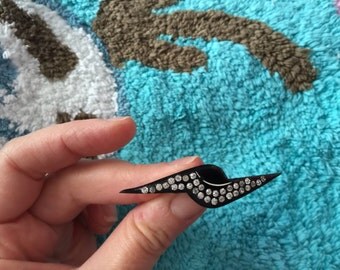 ART DECO 20s Celluloid Rhinestones brooch pin Black Old Plastic lapel pin /Hat pin