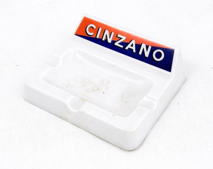 Vintage Cinzano China Mid Century Ashtray, MidCentury Decor, Retro 1950s / 1960s European Home Interior, Italian Decor, Red White Blue