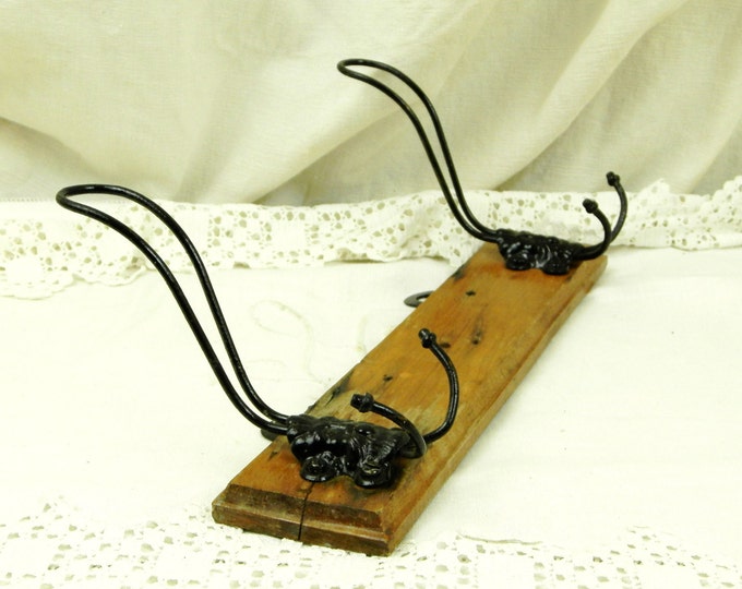 Antique French Wooden and Metal Coat Hook / Coat Rack / Retro Vintage Home Interior / European / Industrial Decor / Diy / Home Improvement