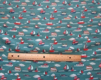 Blue-Green Boats/Sailing/Nautical Flannel Fabric by the Yard