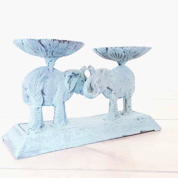 Elephant Candle Holder Turquoise Heavy Cast Iron Change/