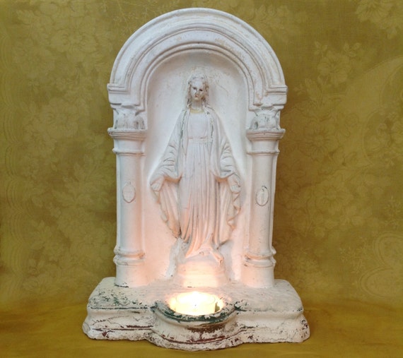 Antique plaster shrine Virgin Mary Madonna altar statue