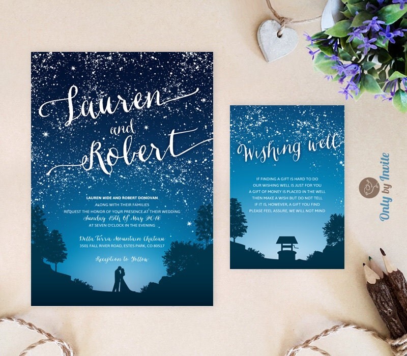 Starry Night Wedding Invitation and wishing well card Under