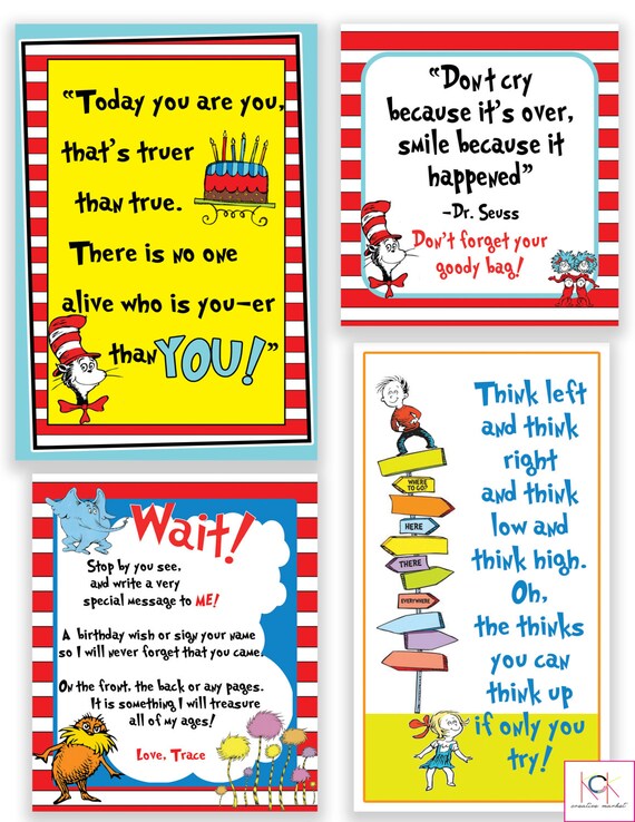 Items Similar To Dr. Seuss Signs - Assortment Of 6 Printed Signs 