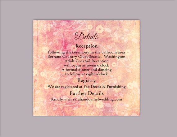 DIY Rustic Wedding Details Card Template Editable Word File Download Printable Peach Details Card Pink Details Card Floral Enclosure Card