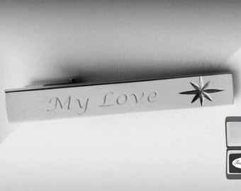Personalized Tie Clip - Engraved Tie Bar - Stainless Steel Diamond Cut Tie Clip - Custom Wedding Accessories - Groomsmen Gifts - Fathers Day