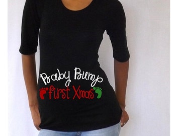 Spring Sale 10% Discount Ends April 15th Black Christmas Maternity Shirt/Tee/Top " Baby Bump First Xmas" Stylish 3/4 sleeves ...