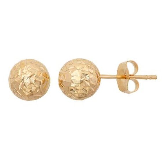 14Kt Yellow Gold Diamond Cut Ball Stud by ElizabethJewelryInc