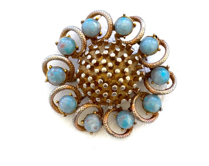 Vintage Turquoise Brooch, Gold Setting Faux Turquoise Pin CLEARANCE