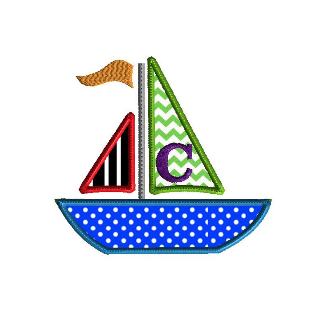 Sailboat Applique, Machine embroidery design, 3 sizes, no ...