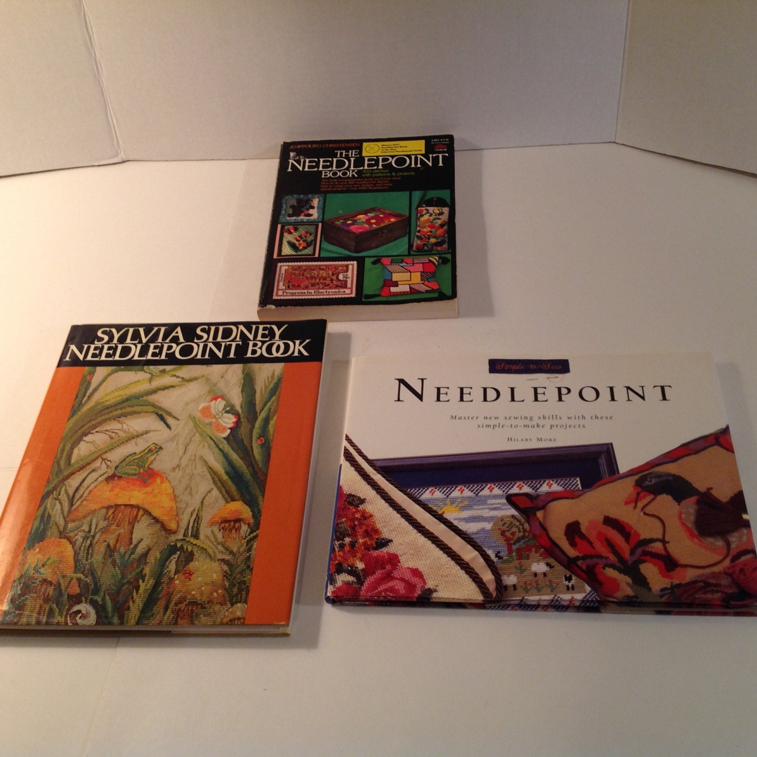 3 vintage Needlepoint Instruction / Pattern Books 2 Hardcovers