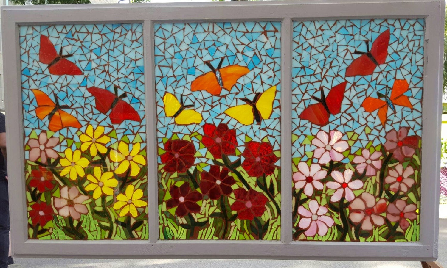 Flowers Butterflies Garden Theme Mosaic / Stained Glass Window