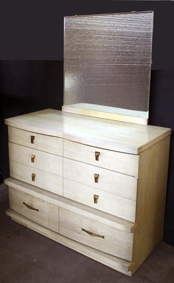 Vintage Bassett Art Deco Blonde Mahogany Wood Wooden Dresser