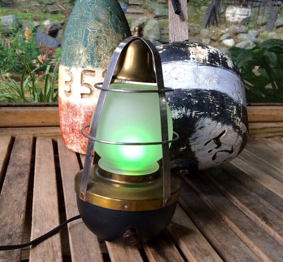 Vintage Buoy Lamp Nautical Boat Ship Lamp with Bell Green