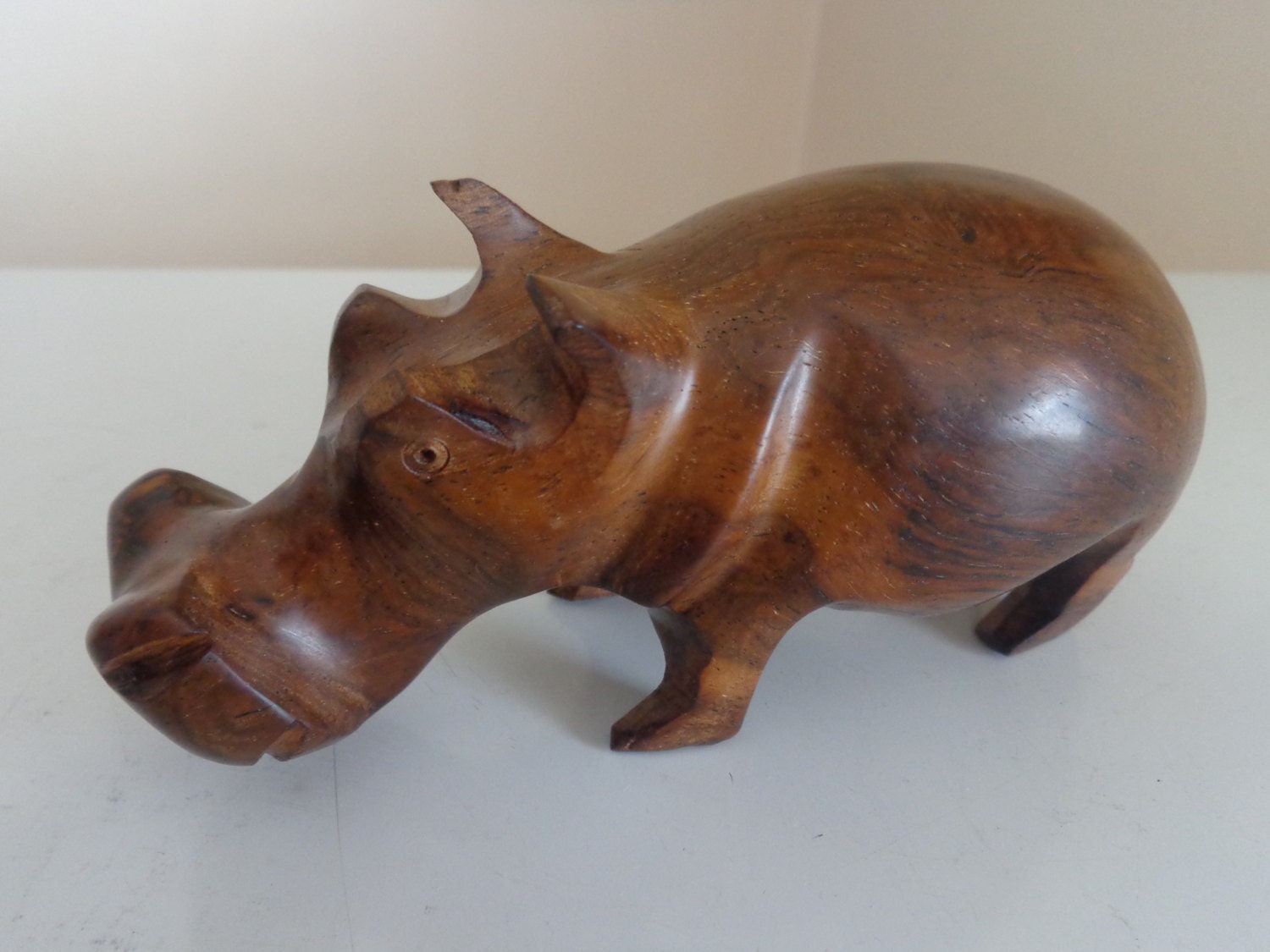 Vintage Carved Wooden Hippo Figurine Wooden Hippo Statue