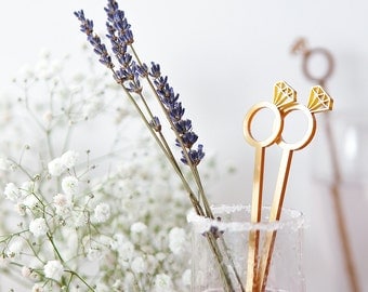Diamond Ring Cocktail Stirrers - Engagement Party - Bridal Shower Decor - Wedding Favours - Gold Drink Stirrers - Party Supplies