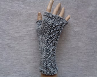 Handknitted light grey color women fingerless gloves / wrist warmers with ornaments, Ornamental gloves, Grey gloves, Christmas gift