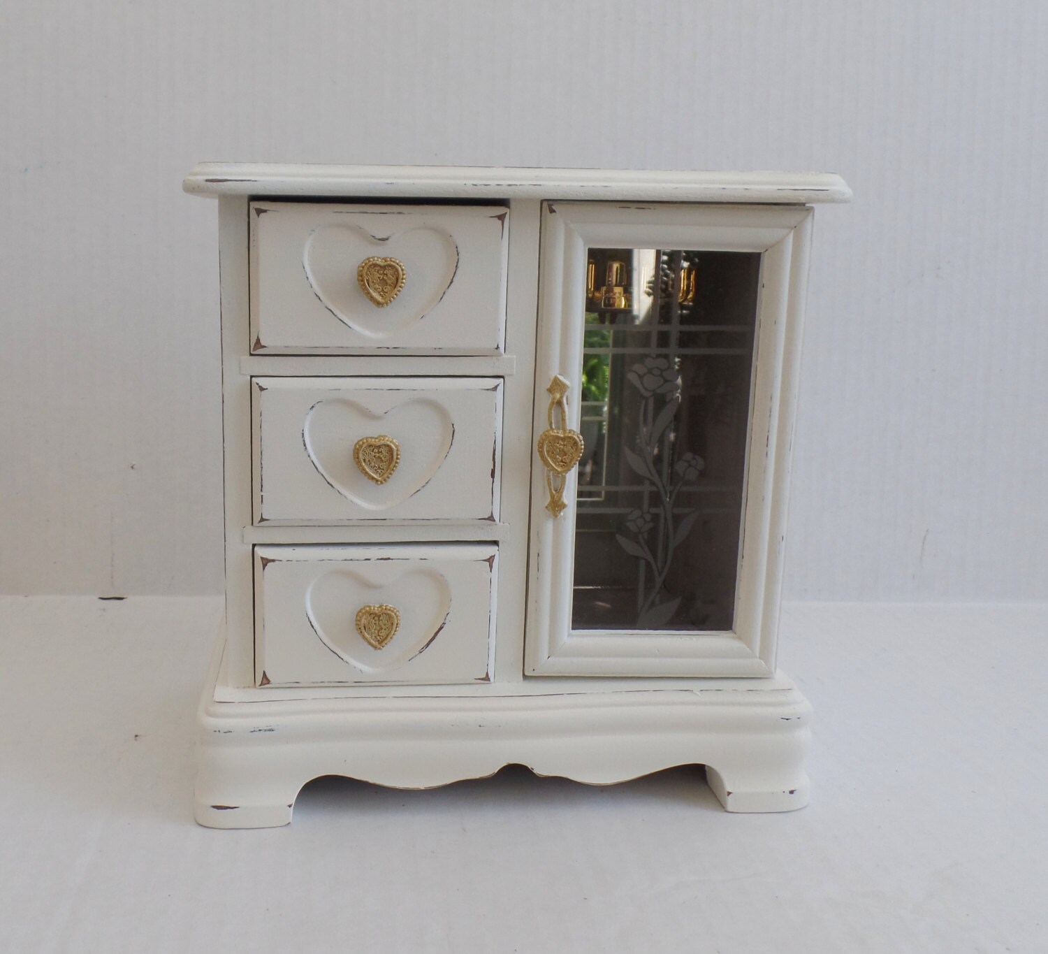 White JEWELRY BOX Vintage Wood Jewelry Shabby Chic