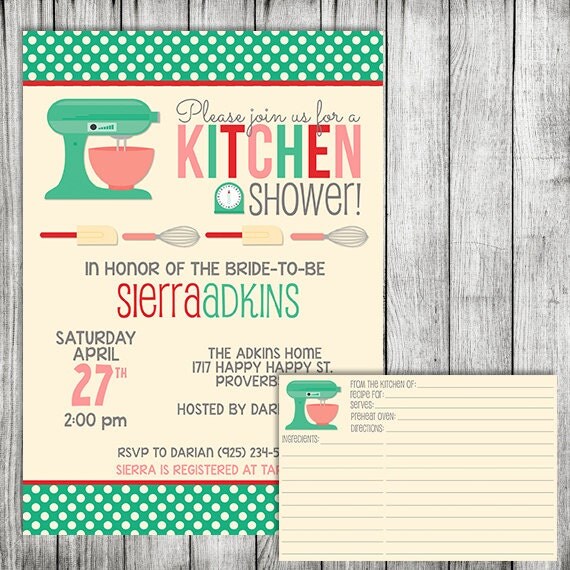 Kitchen Bridal Shower Invitation Printable file 5 x 7 and