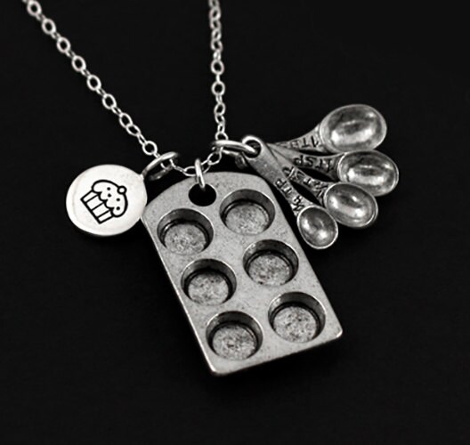 Bakers Necklace . Baking Themed Charm Necklace . Sterling