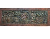 Antique Vintage Carved Headboard Ganesha Panel Riding a Chariot Pulled By Rats