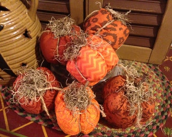 Set of Primitive Country Fall/Halloween Fabric Pumpkins, Assorted Fall Fabrics