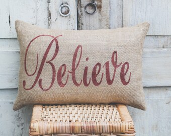 Christmas Pillow Decor Pillow Believe Christmas Pillow 14x9 accent pillow