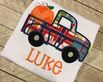 Pumpkin and Truck Applique shirt - Boys Thanksgiving shirt - Boys Halloween Shirt -Truck applique shirt