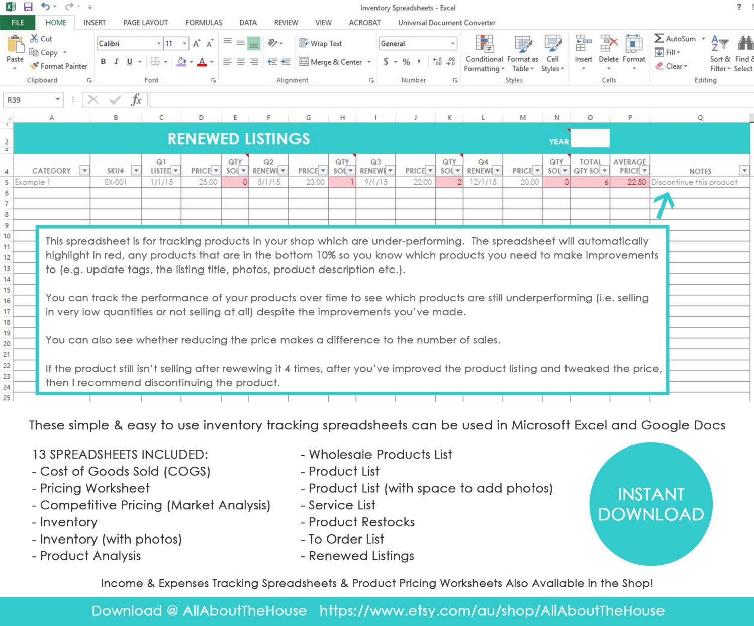 etsy shop spreadsheet, business, online, etsy seller tool, bookkeeping, accounting, google docs, cost of goods sold, inventory tracker, income, expenses