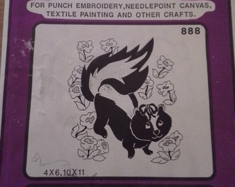 80s SKUNK Pretty Punch Hot iron transfer pattern 888 for Punch Embroidery, Needlepoint Canvas and more