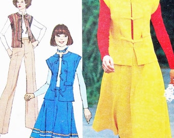 Uncut Retro Simplicity Sewing Pattern no 7429 Size 12 Bust 87cm 34" Vintage 1970s Vest Skirt Pants