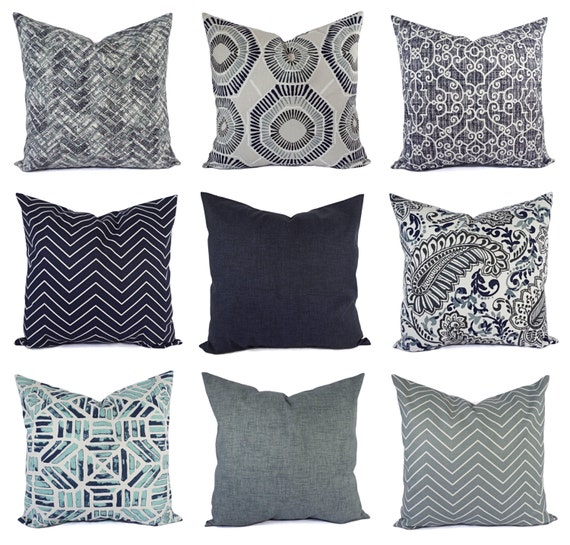 Decorative Pillow Cover Blue Grey Pillow Chevron Pillow