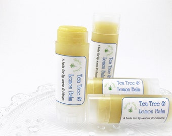 Natural Lemon Balm Tea Tree lip balm a balm for lip sores and blisters