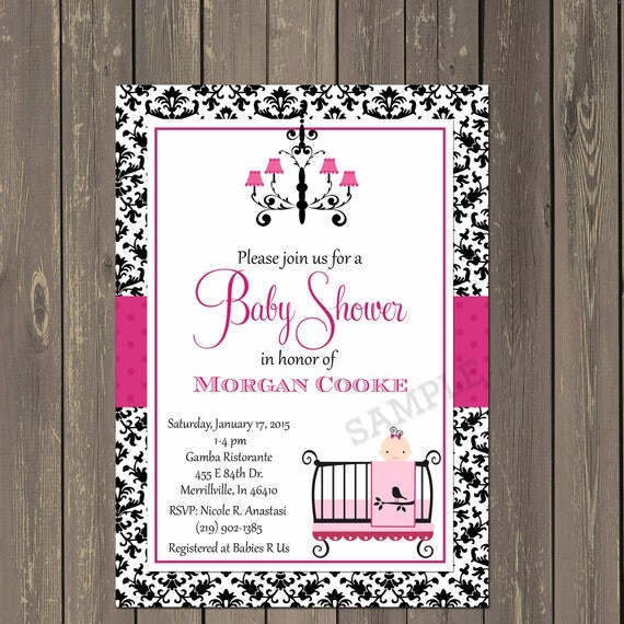 Chandelier Baby Shower Invitation In Hot Pink And Black Crib Il 570xn
