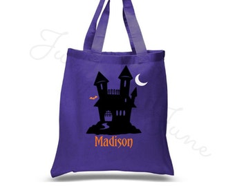 Halloween Bag, Haunted House Personalized Trick Or Treat Bag - Trunk-Or-Treat - Personalized With Name