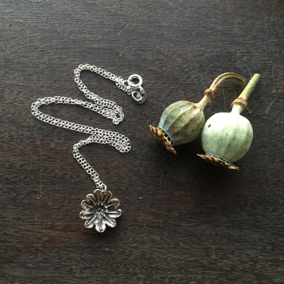 Sterling silver poppy seed head necklace