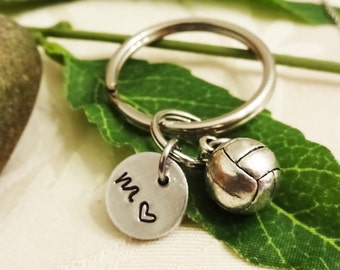 VOLLEYBALL KEYCHAIN with initial charm - Please see all photos to order - One flat rate shipping in my shop :)