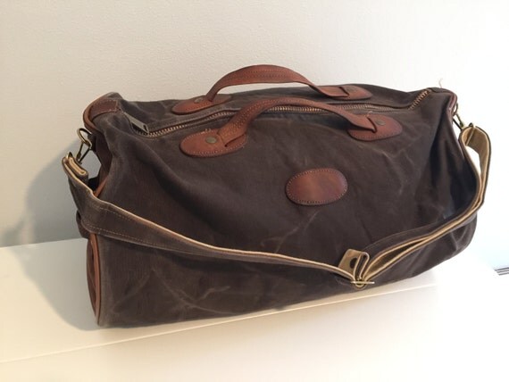 Vintage Brown Canvas & Leather Duffle Bag