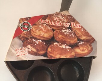 New/Vintage Aebleskiver Cast Iron Skillet 8", Rustic, Heavy Duty Norpro Brand