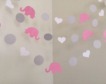Pink and Gray Elephant Baby Shower Decorations Elephant Garland Elephant Nursery Decoration Elephant Birthday Decoration Custom Colors 10ft