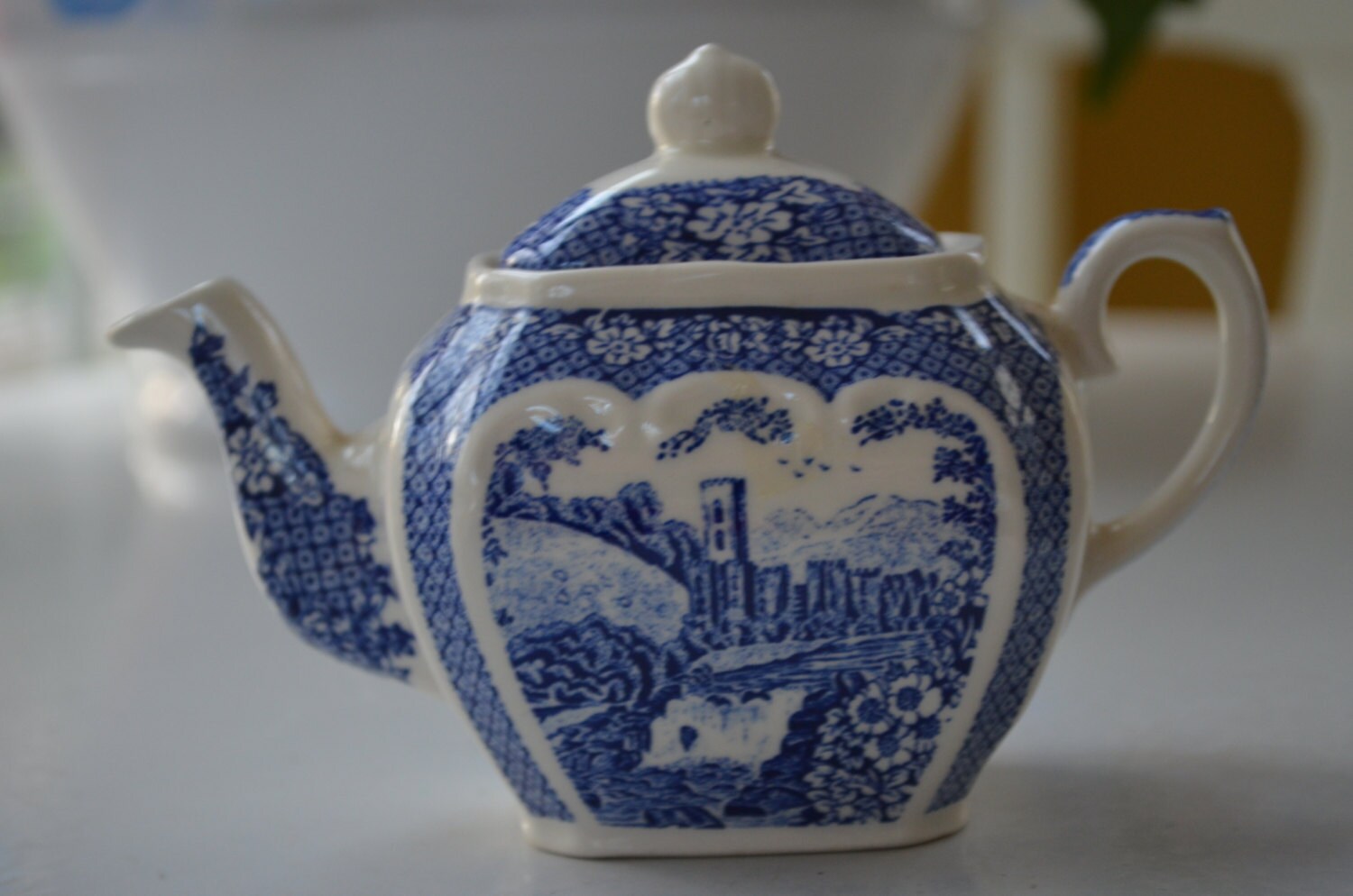 vintage Sadler mini teapot blue and white flowers The