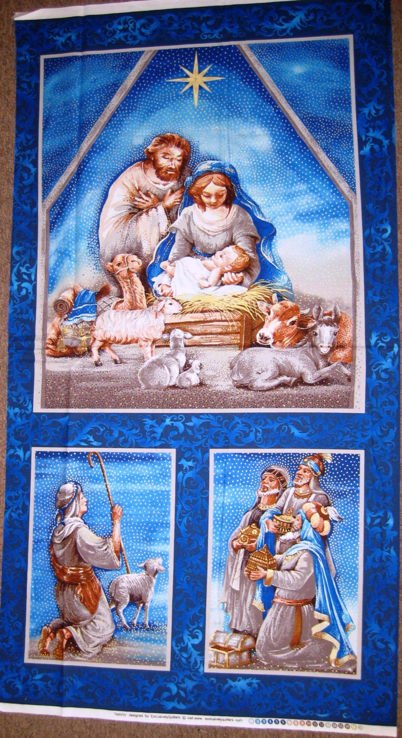 Nativity Scene Christian Christmas Cotton Fabric by Quilting