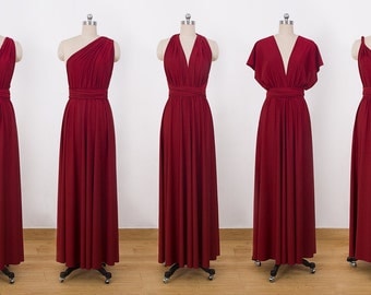 Burgundy Maxi Infinity Dress, Convertible Bridesmaid Dress, cheap prom dress, Evening Dress,Multiway Dress, Wrap Dress, formal Dress