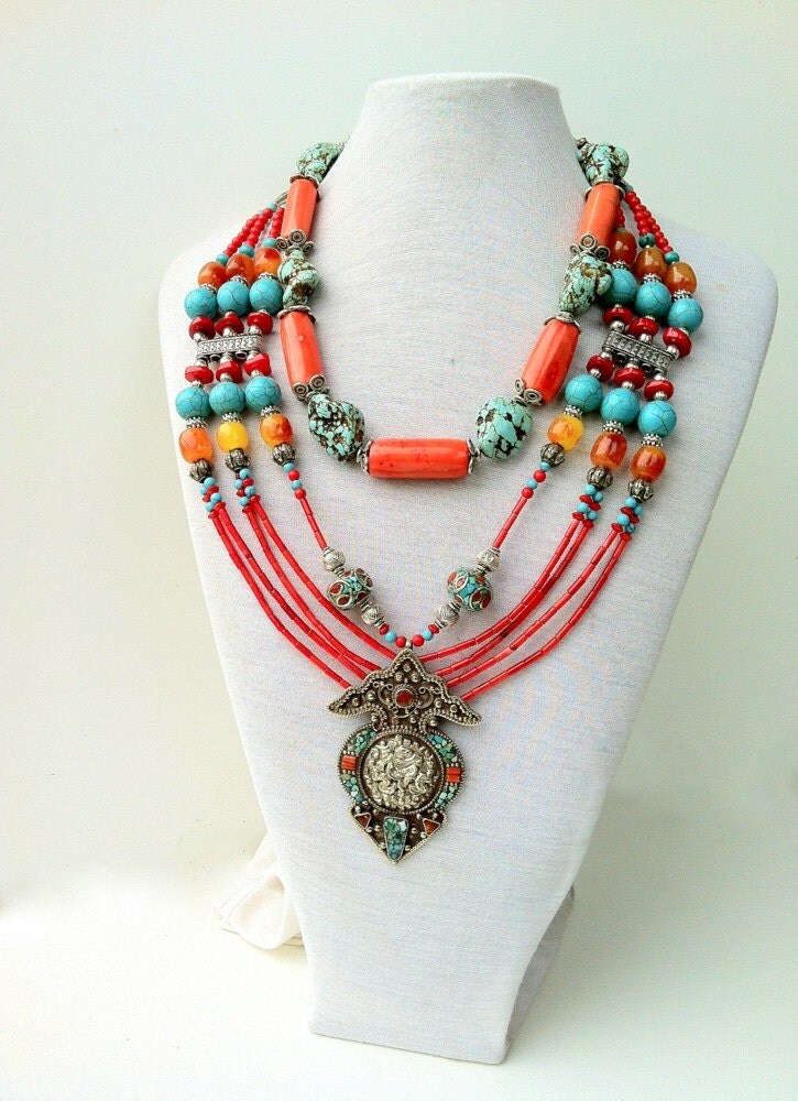 Nepali Necklace Turquoise Coral Ethnic Bead Genuine Coral