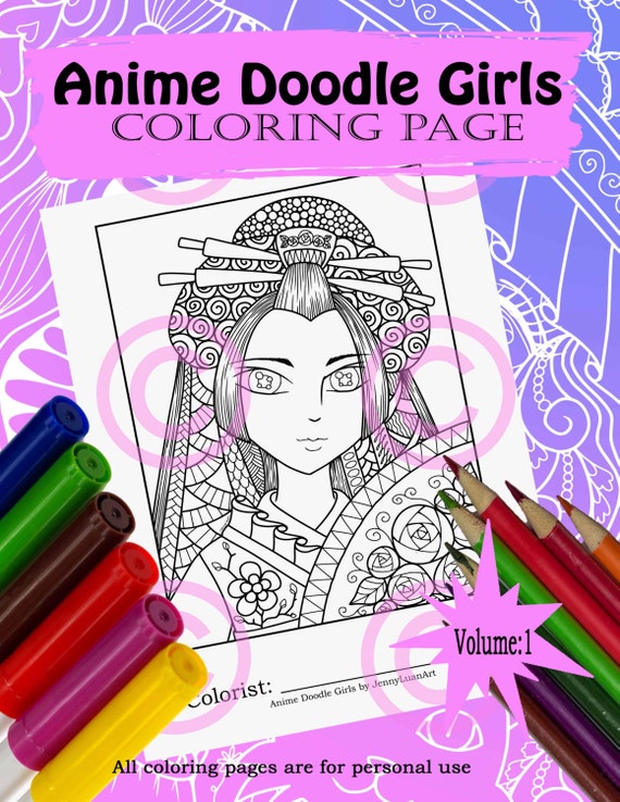 Japan Girl Anime Manga Zendoodle Coloring Page Adult Coloring